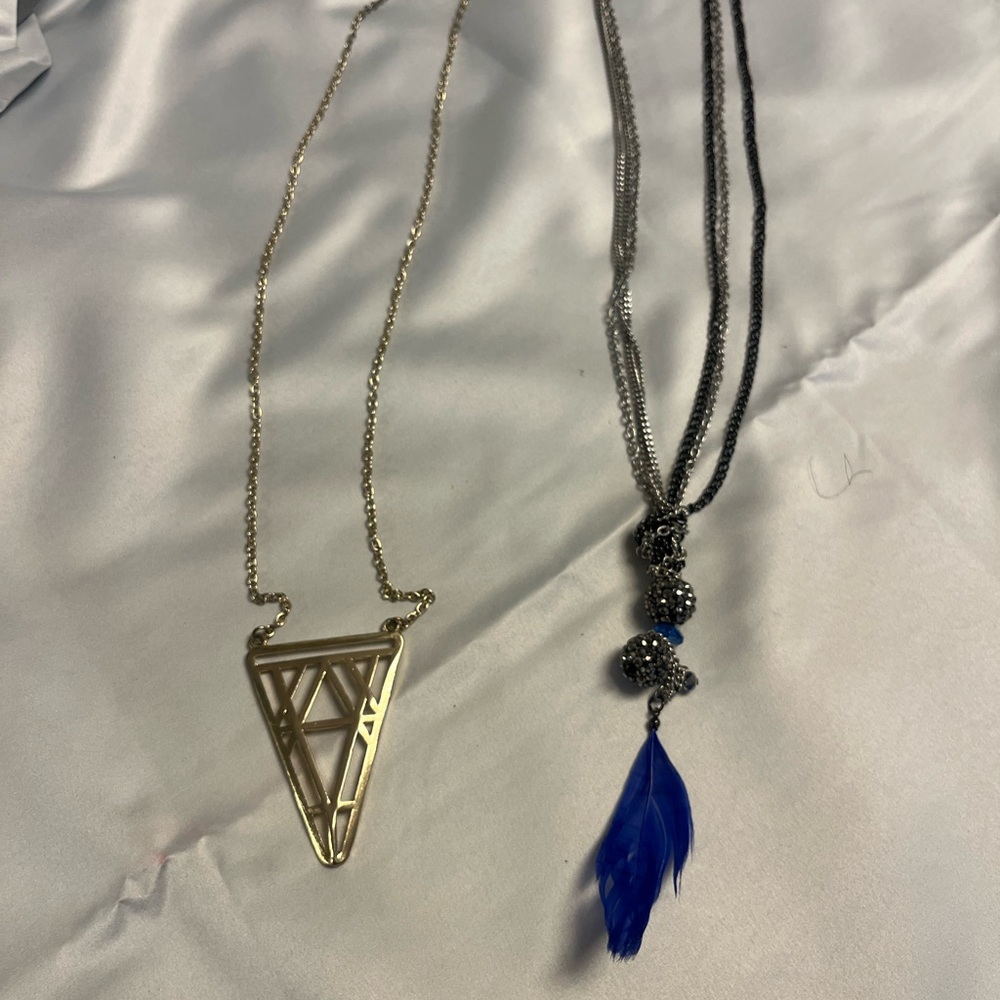 3 for $25. Gold and Blue Feather Pendant Necklace Set